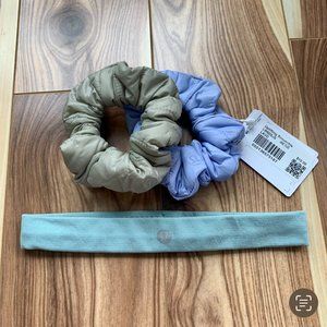 LULULEMON | hair accessories: 2 scrunchies and 1 headband blue and green